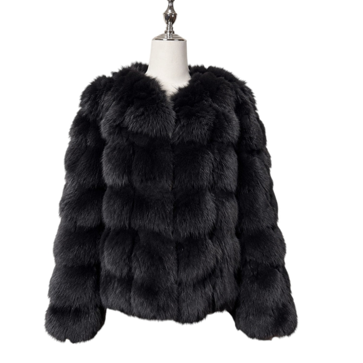 26-235 BLUE FOX REAL FUR SHORT COAT JACKET FLUFFY WARM SIZE M DARK BLUE