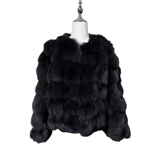 26-235 BLUE FOX REAL FUR SHORT COAT JACKET FLUFFY WARM SIZE M DARK BLUE
