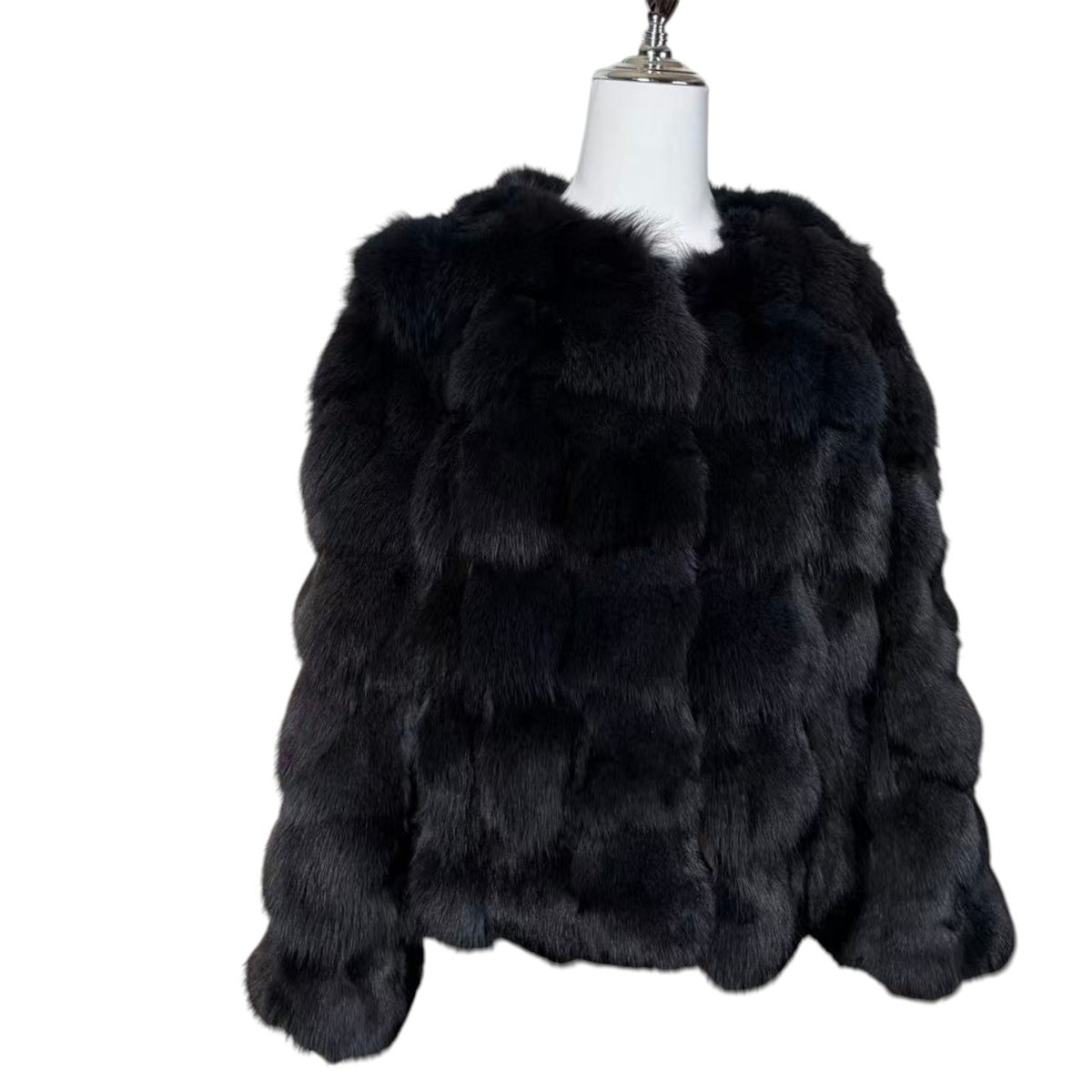 26-235 BLUE FOX REAL FUR SHORT COAT JACKET FLUFFY WARM SIZE M DARK BLUE