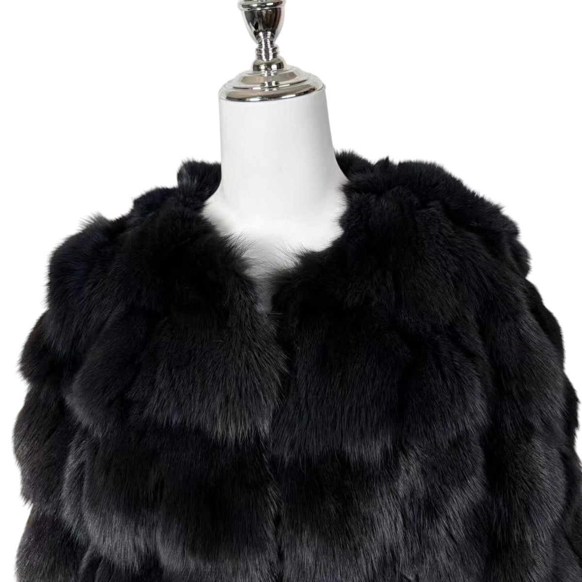26-235 BLUE FOX REAL FUR SHORT COAT JACKET FLUFFY WARM SIZE M DARK BLUE