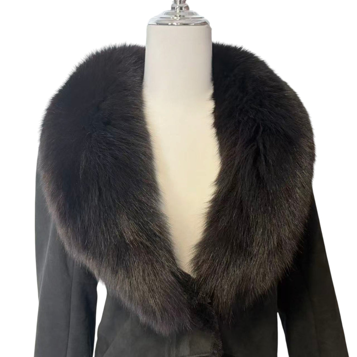 26-237 MIA CARNA SHEEPSKIN SHEARLING LEATHER JACKET FUR COLLAR CUFFS CHARCOAL GREY image 4