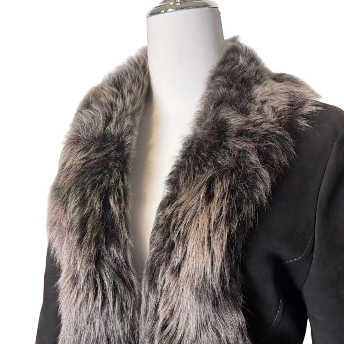 26-238 LEE & TAILOR MOUTON SHEEPSKIN FUR LONG COAT JACKET BELTED BLACK SIZE M JAPAN