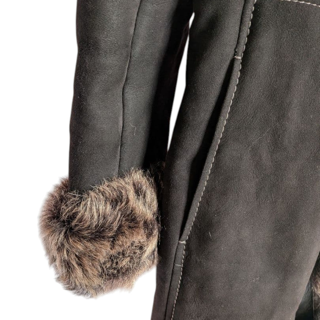 26-238 LEE & TAILOR MOUTON SHEEPSKIN FUR LONG COAT JACKET BELTED BLACK SIZE M JAPAN