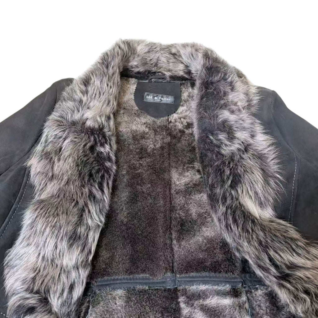 26-238 LEE & TAILOR MOUTON SHEEPSKIN FUR LONG COAT JACKET BELTED BLACK SIZE M JAPAN
