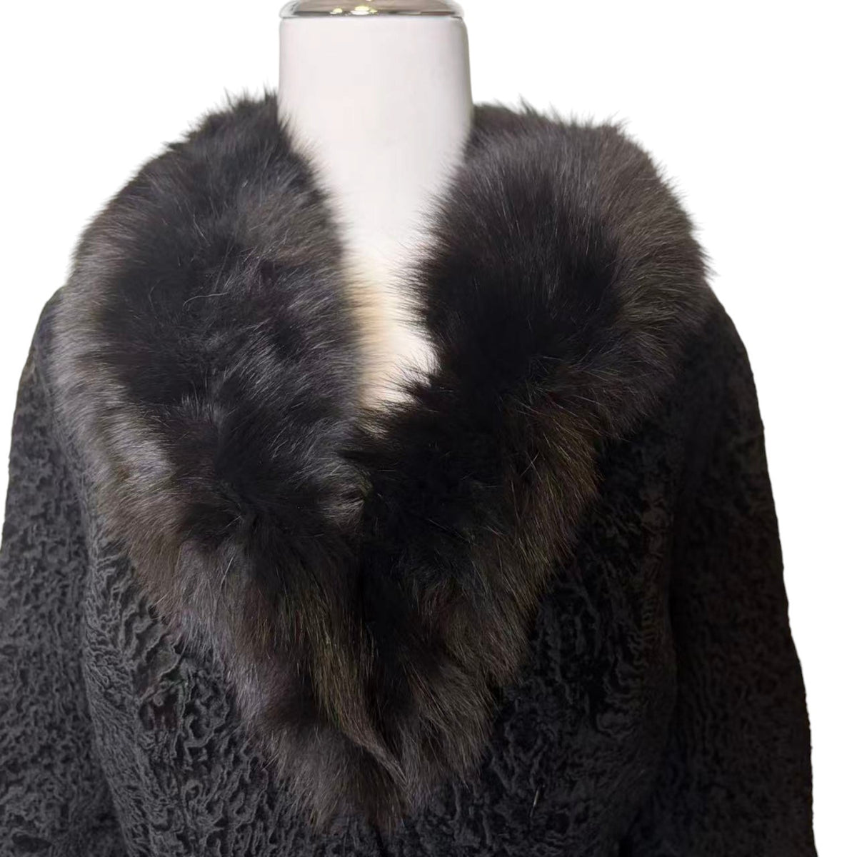 26-240 ARIANNA SWAKARA KARAKUL FUR COLLAR LONG COAT OVERCOAT BLACK SIZE S/M JAPAN