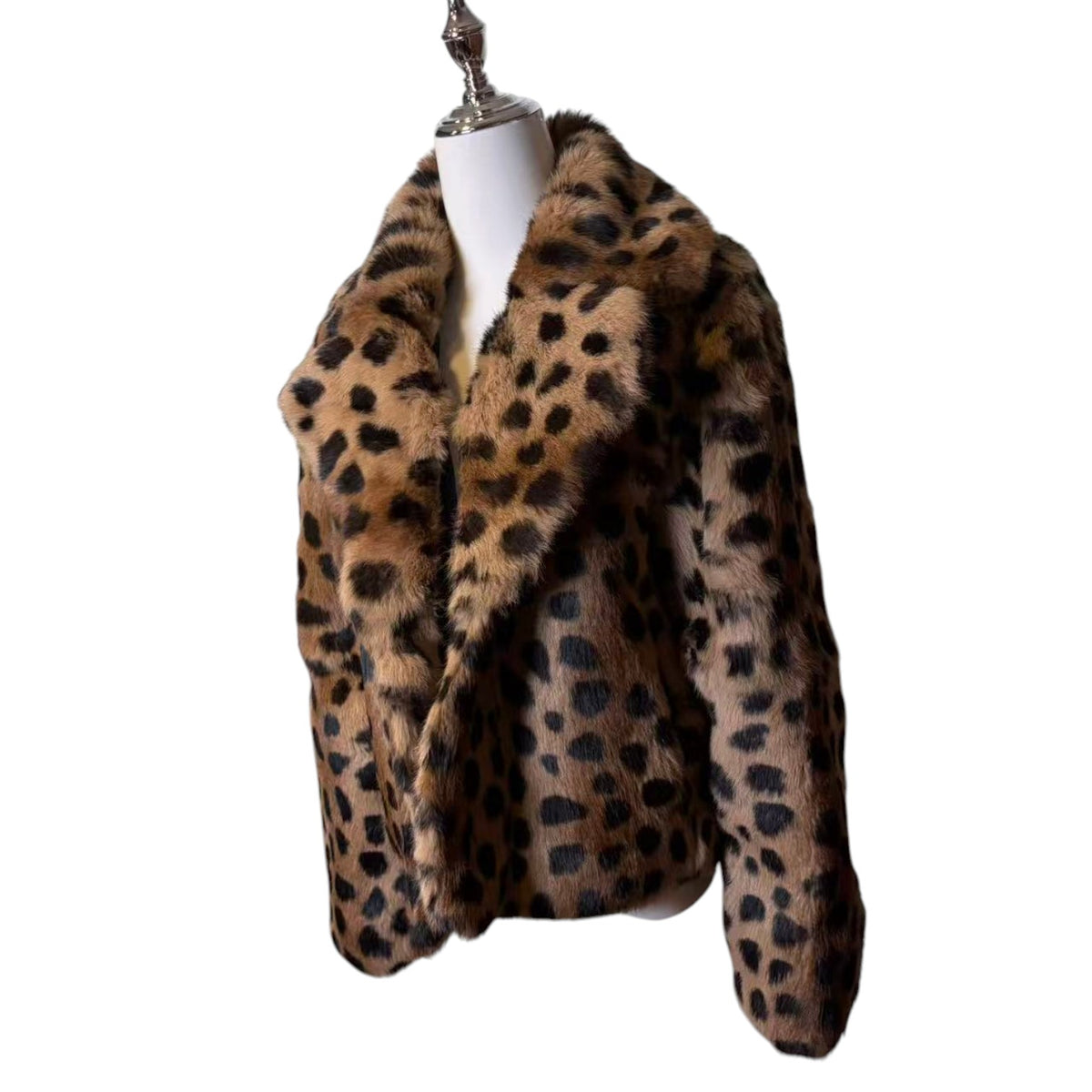 26-242 REAL RABBIT FUR CROPPED JACKET COAT LEOPARD PRINT BELTED LUXURY M JAPAN image 3