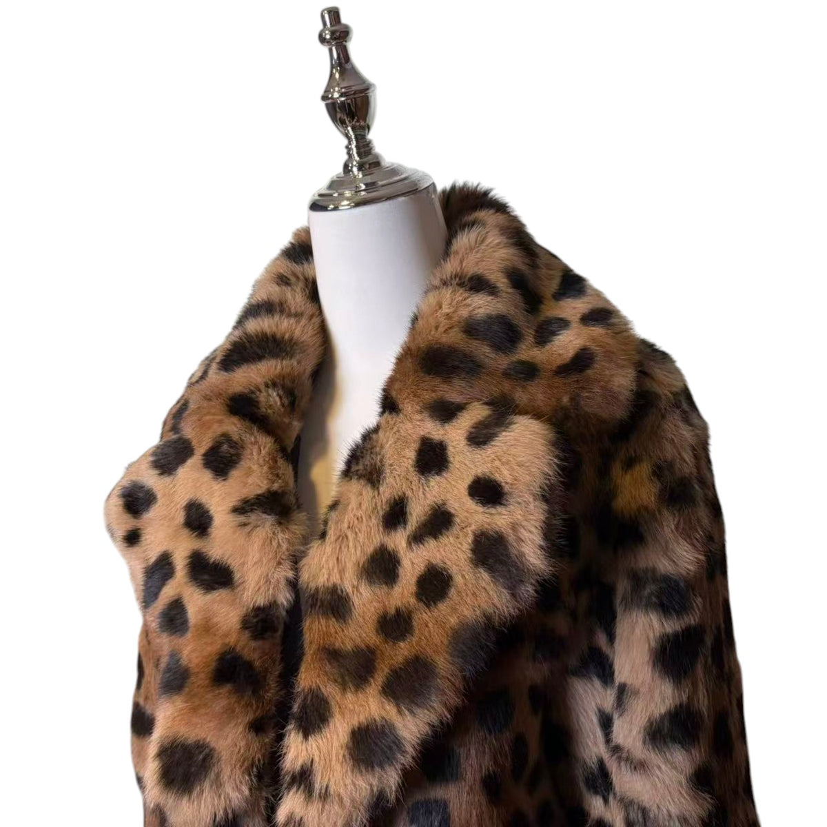 26-242 REAL RABBIT FUR CROPPED JACKET COAT LEOPARD PRINT BELTED LUXURY M JAPAN image 5