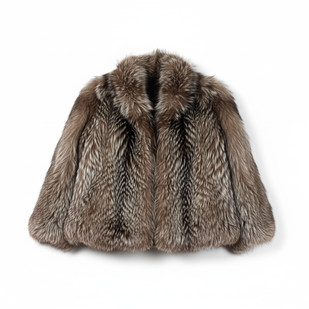 26-243 SILVER FOX REAL FUR COAT JACKET VOLUMINOUS SHORT THICK WARM SIZE M JAPAN