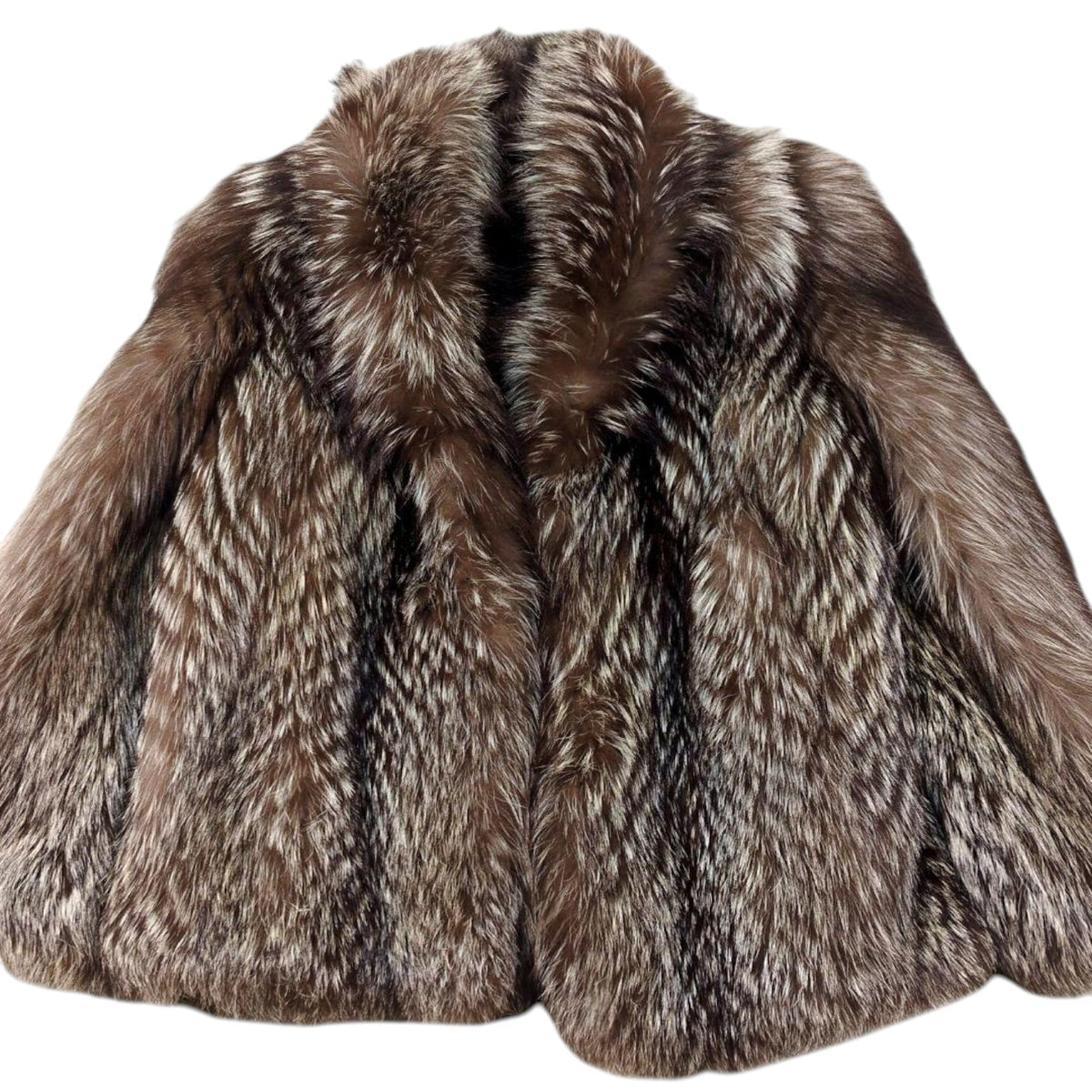 26-243 SILVER FOX REAL FUR COAT JACKET VOLUMINOUS SHORT THICK WARM SIZE M JAPAN