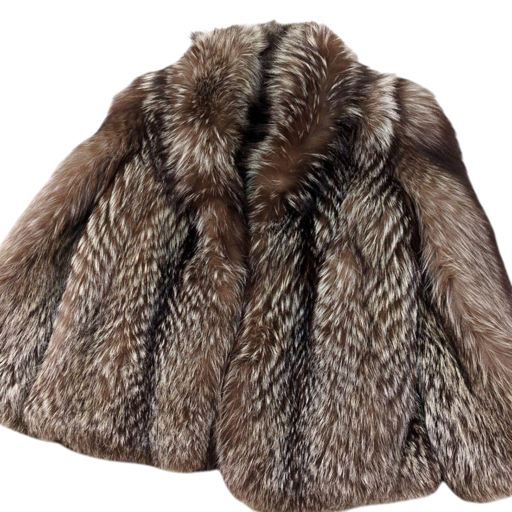 26-243 SILVER FOX REAL FUR COAT JACKET VOLUMINOUS SHORT THICK WARM SIZE M JAPAN