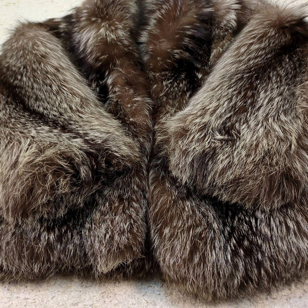 26-243 SILVER FOX REAL FUR COAT JACKET VOLUMINOUS SHORT THICK WARM SIZE M JAPAN