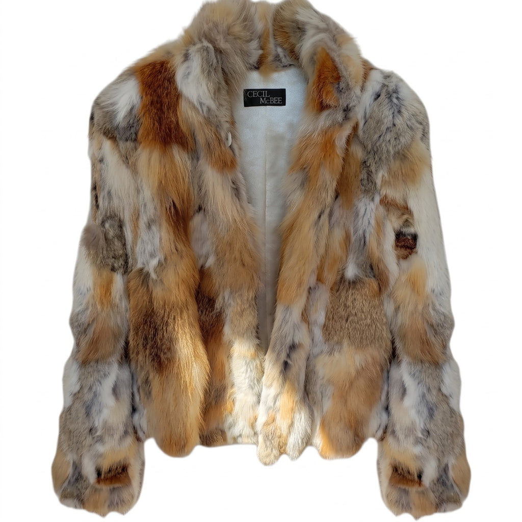 26-263 CECIL MCBEE RED FOX RABBIT REAL FUR JACKET MULTI SIZE 7 S FROM JAPAN