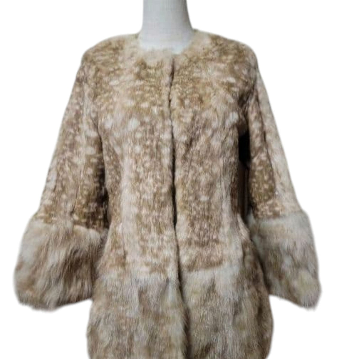 26-266 REAL FOX FUR SHEEPSKIN FAWN PRINT COAT JACKET CAMEL BEIGE SIZE S JAPAN