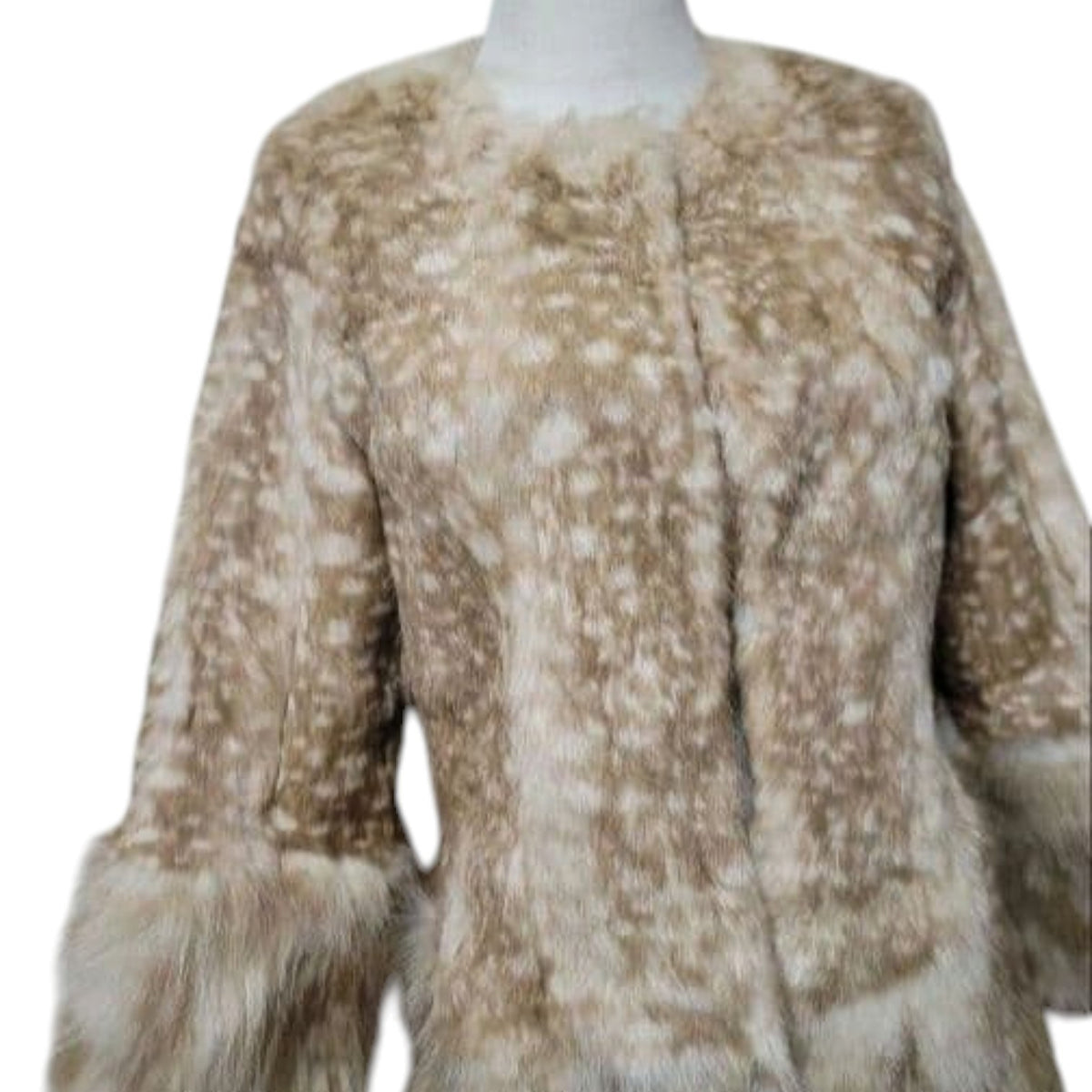 26-266 REAL FOX FUR SHEEPSKIN FAWN PRINT COAT JACKET CAMEL BEIGE SIZE S JAPAN