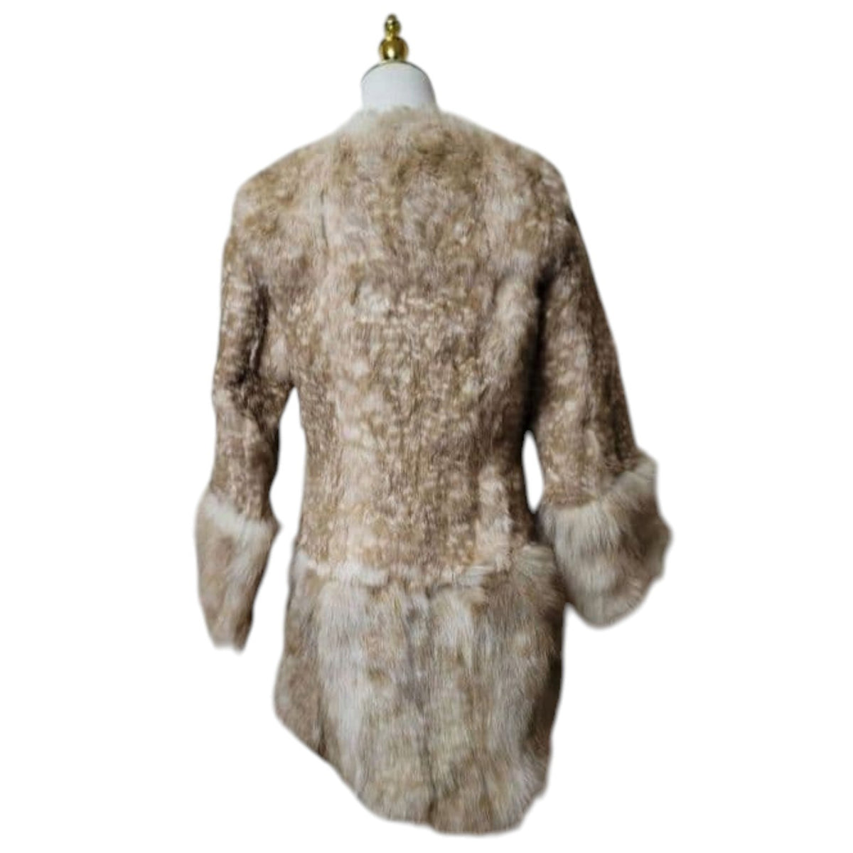 26-266 REAL FOX FUR SHEEPSKIN FAWN PRINT COAT JACKET CAMEL BEIGE SIZE S JAPAN