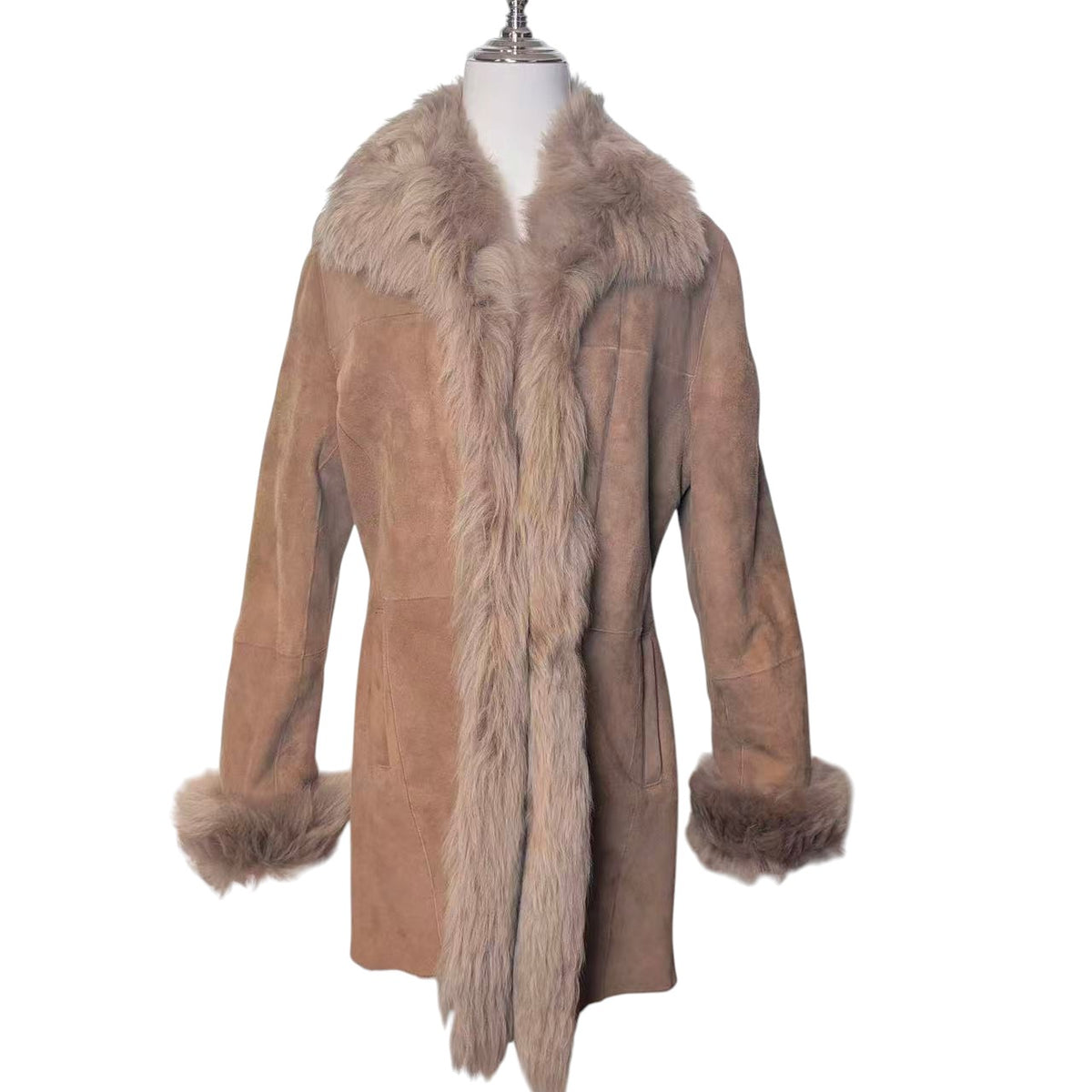 TOUOU SHOUKAI MOUTON REAL FUR COAT JACKET LONG WINTER WARM SIZE M BROWN FROM JP