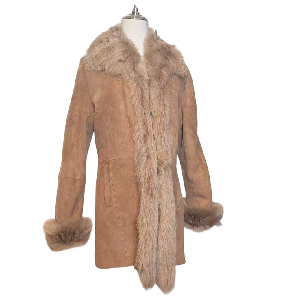 TOUOU SHOUKAI MOUTON REAL FUR COAT JACKET LONG WINTER WARM SIZE M BROWN FROM JP