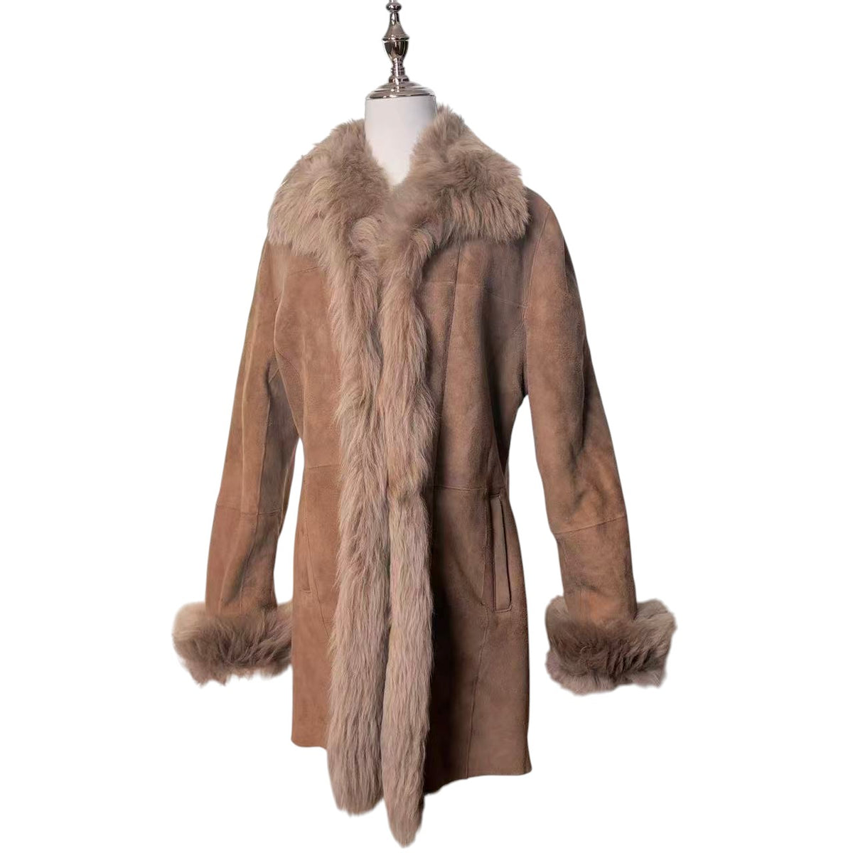 TOUOU SHOUKAI MOUTON REAL FUR COAT JACKET LONG WINTER WARM SIZE M BROWN FROM JP