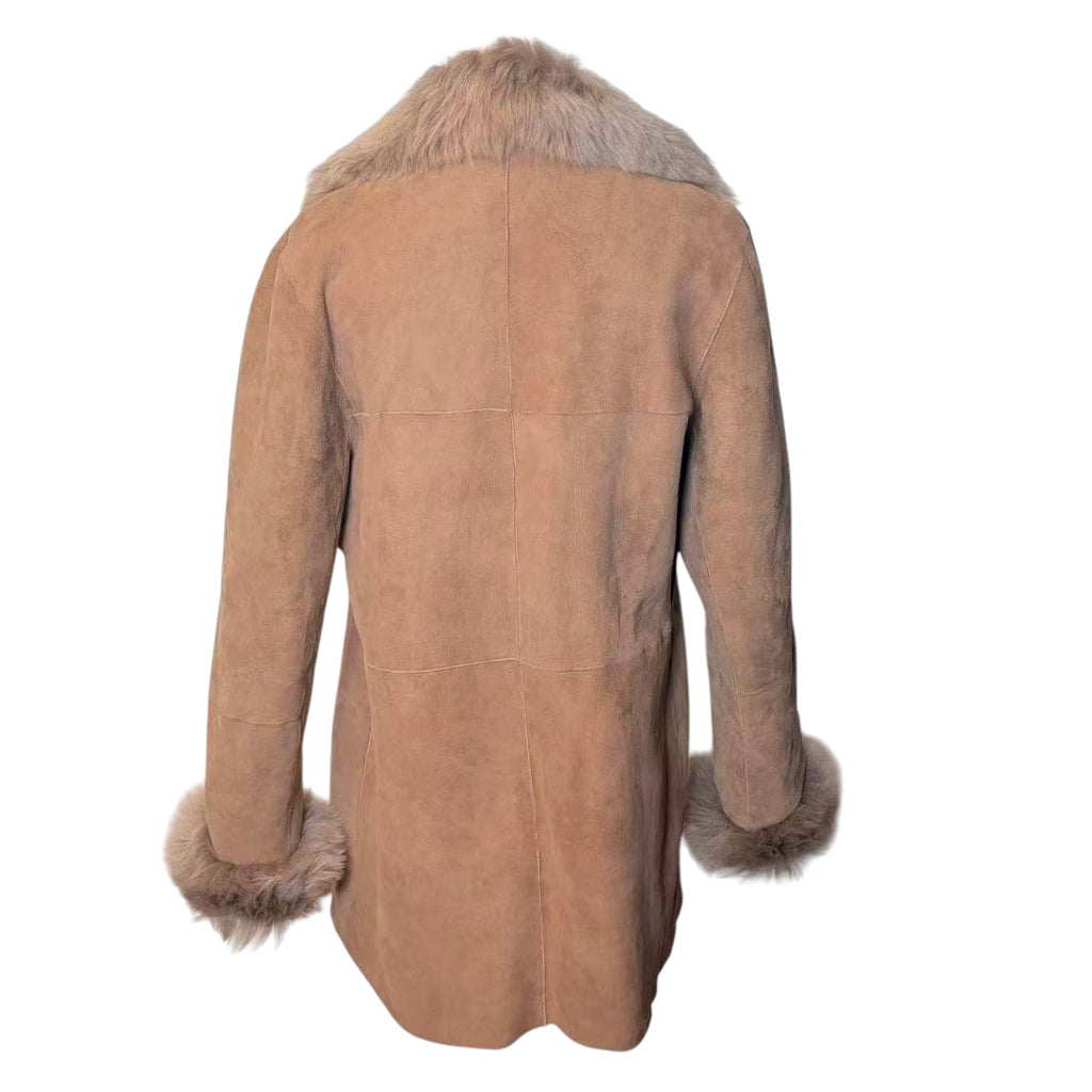 TOUOU SHOUKAI MOUTON REAL FUR COAT JACKET LONG WINTER WARM SIZE M BROWN FROM JP