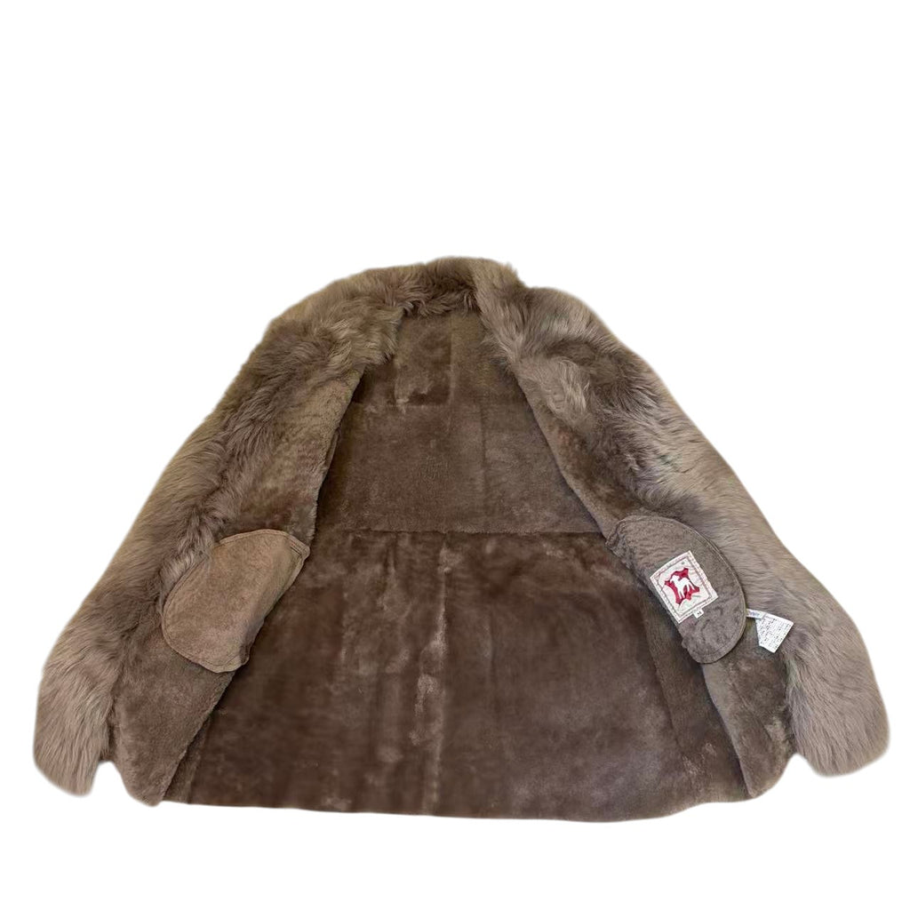 TOUOU SHOUKAI MOUTON REAL FUR COAT JACKET LONG WINTER WARM SIZE M BROWN FROM JP