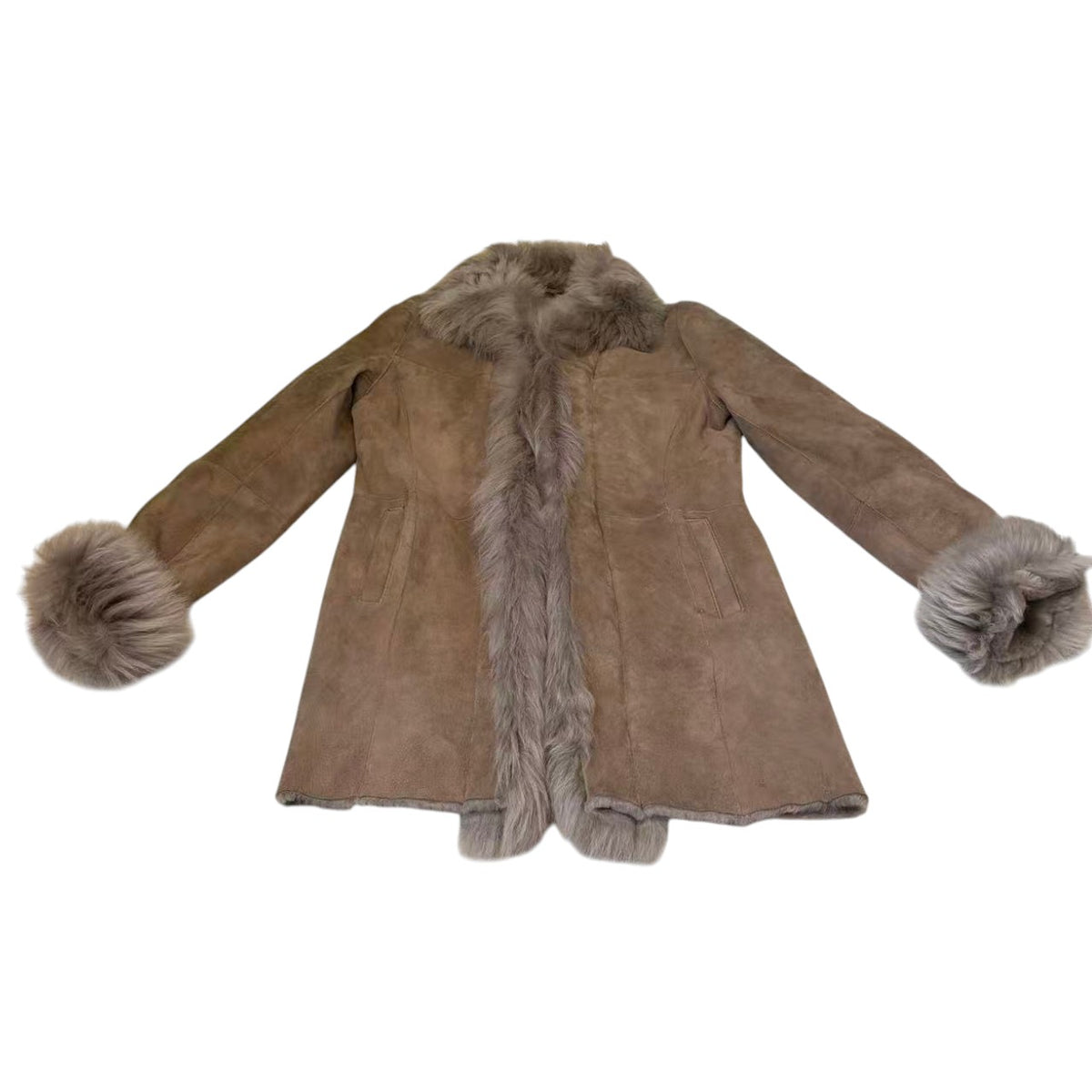 TOUOU SHOUKAI MOUTON REAL FUR COAT JACKET LONG WINTER WARM SIZE M BROWN FROM JP
