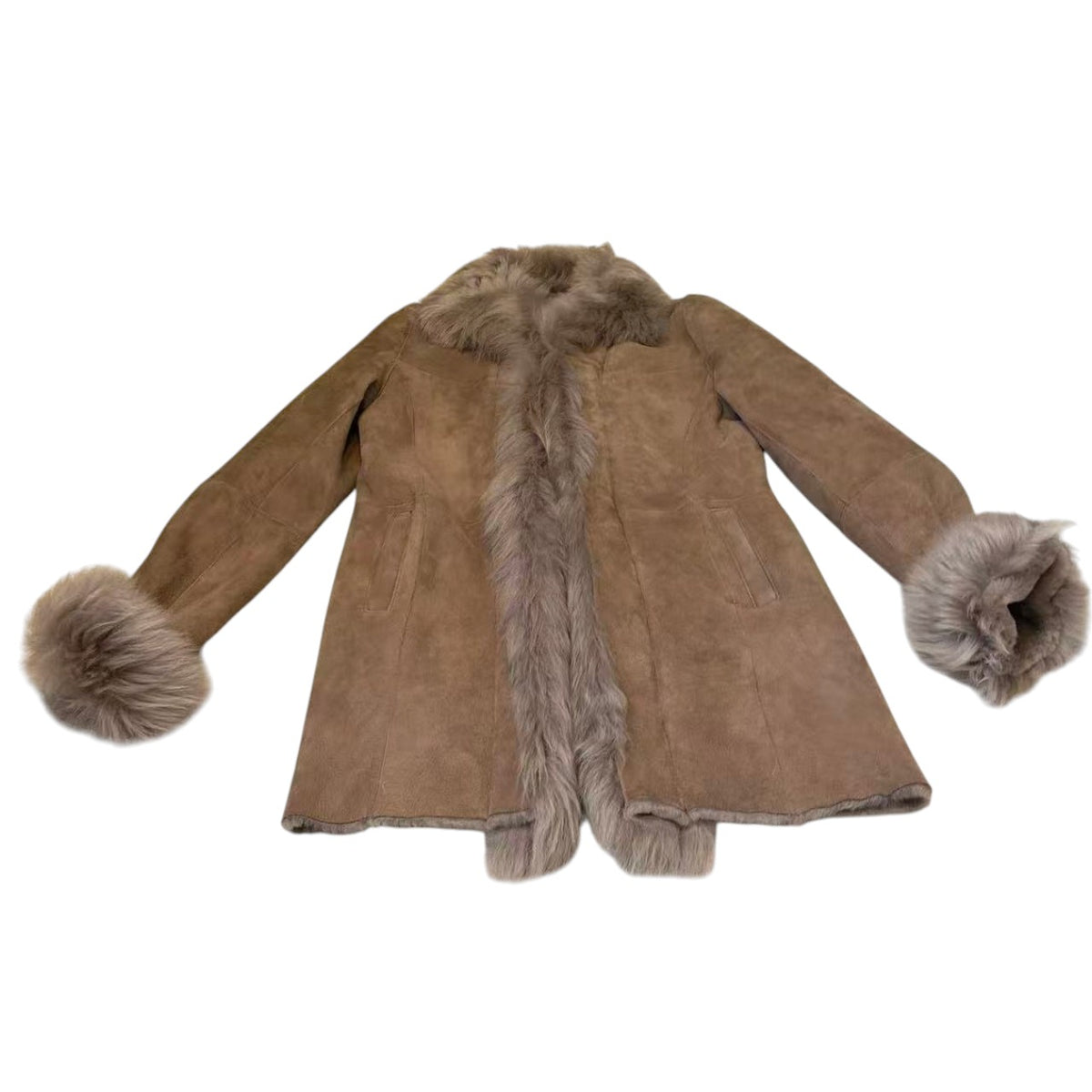 TOUOU SHOUKAI MOUTON REAL FUR COAT JACKET LONG WINTER WARM SIZE M BROWN FROM JP