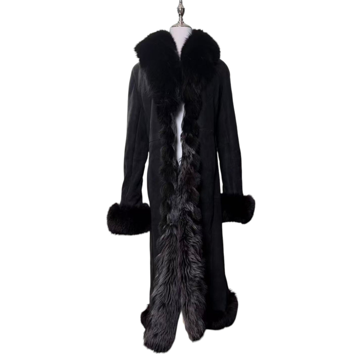 REAL SHEEPSKIN SHEARLING LONG COAT DOUBLE FACE BLACK MOUTON KOREA