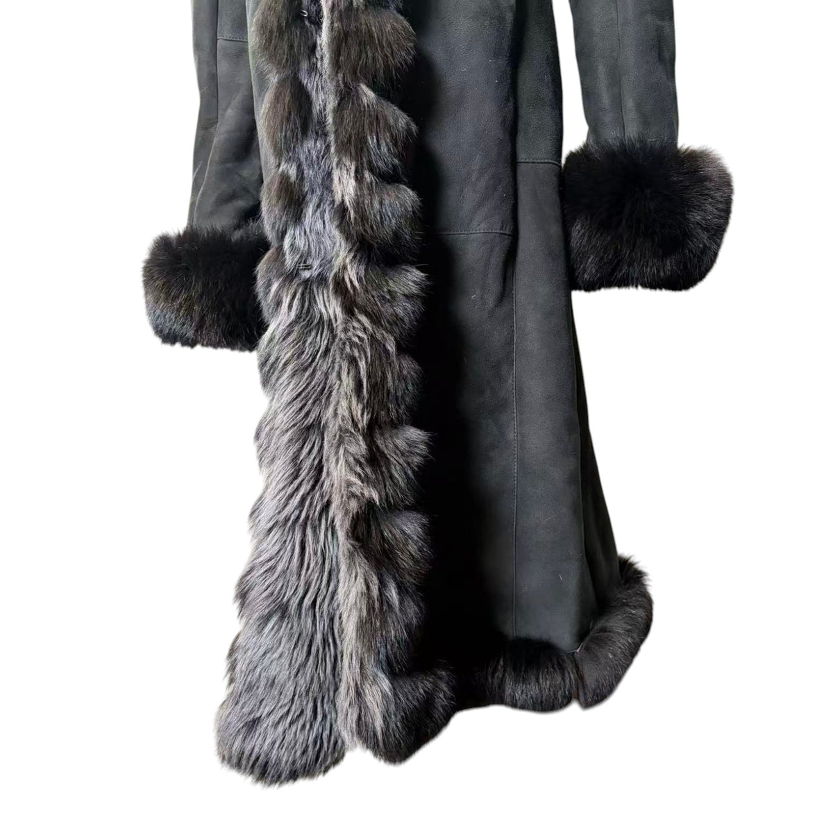REAL SHEEPSKIN SHEARLING LONG COAT DOUBLE FACE BLACK MOUTON KOREA