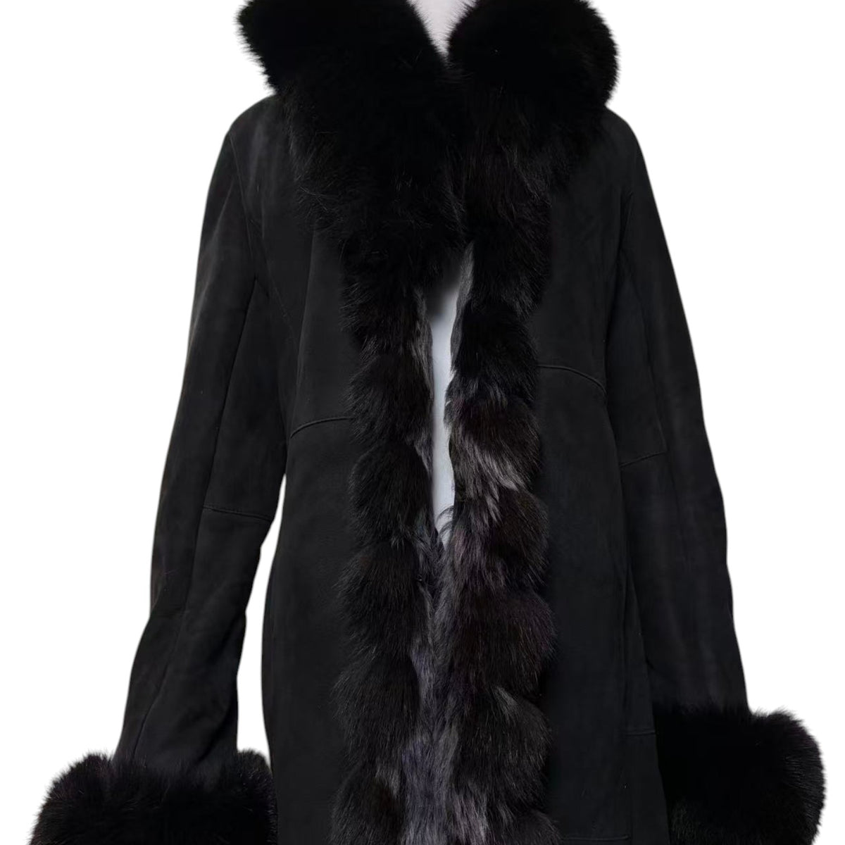 REAL SHEEPSKIN SHEARLING LONG COAT DOUBLE FACE BLACK MOUTON KOREA