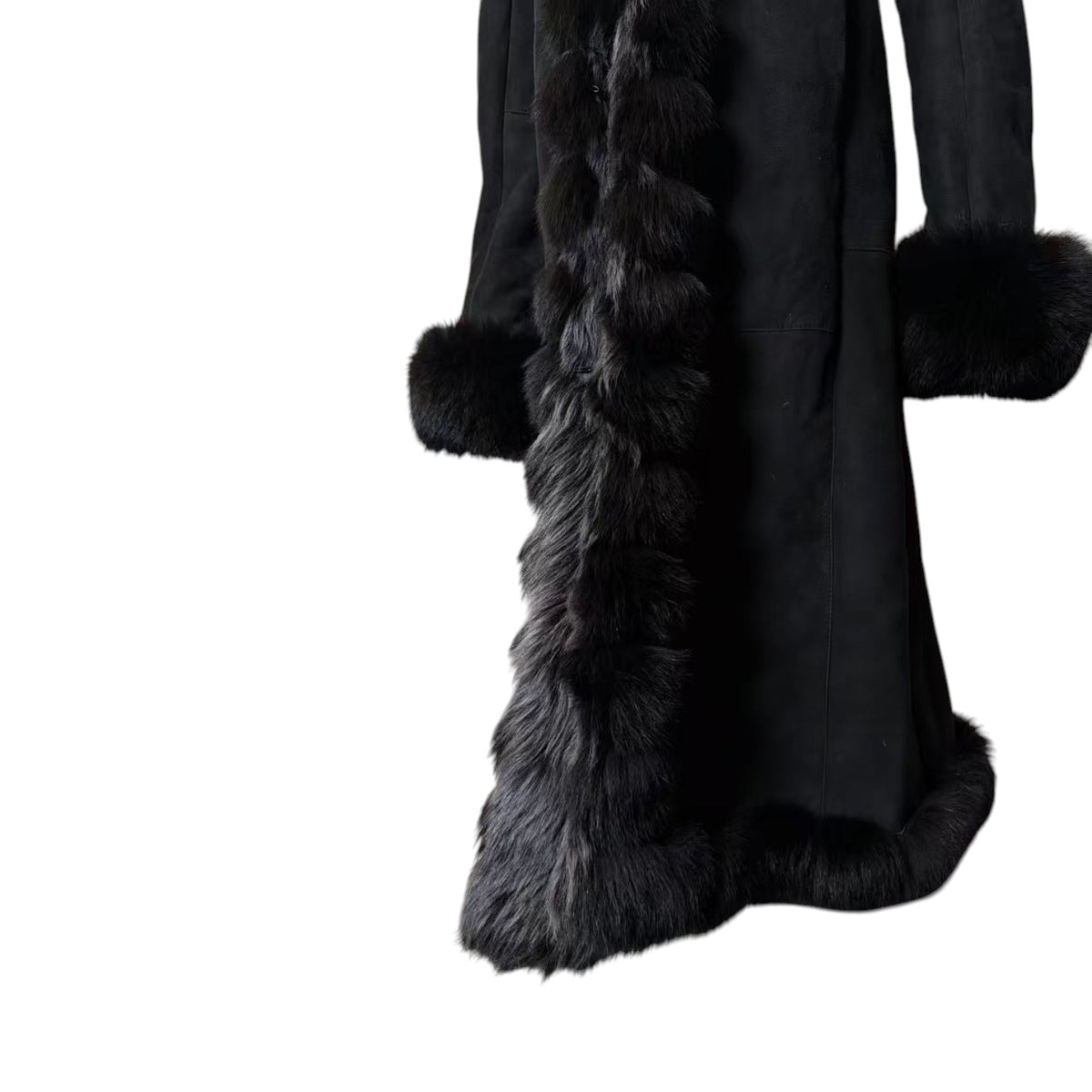 REAL SHEEPSKIN SHEARLING LONG COAT DOUBLE FACE BLACK MOUTON KOREA