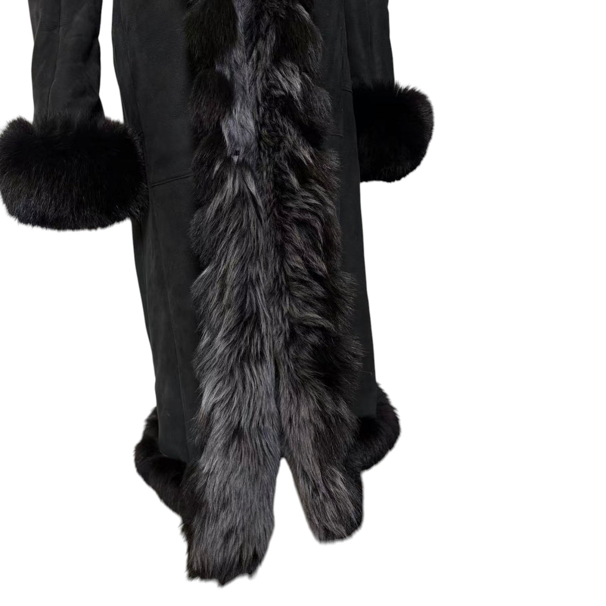 REAL SHEEPSKIN SHEARLING LONG COAT DOUBLE FACE BLACK MOUTON KOREA