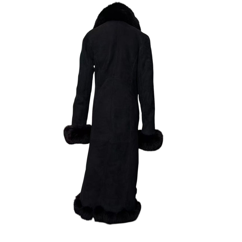 REAL SHEEPSKIN SHEARLING LONG COAT DOUBLE FACE BLACK MOUTON KOREA
