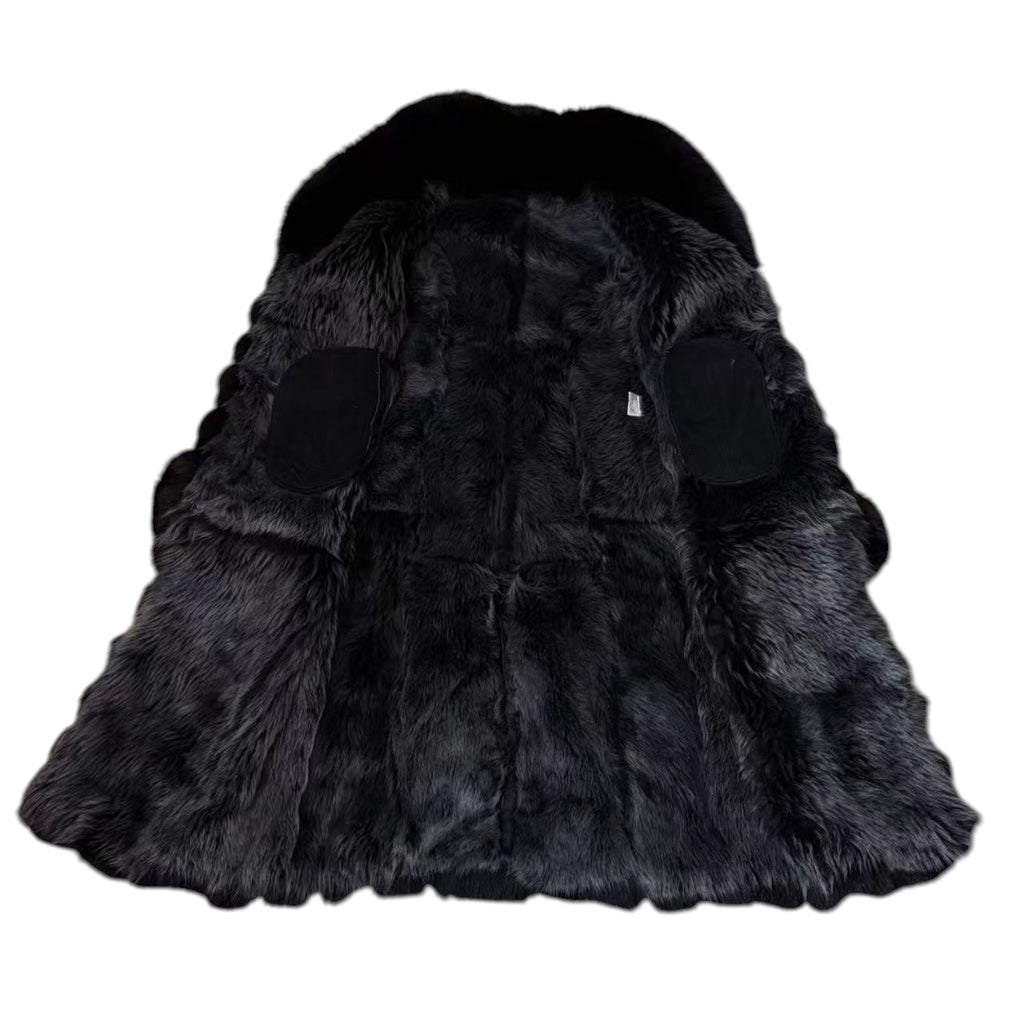 REAL SHEEPSKIN SHEARLING LONG COAT DOUBLE FACE BLACK MOUTON KOREA