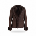 26-292 REAL MOUTON SHEARLING FUR TRIM JACKET COAT BROWN WINTER WARM M FROM JAPAN