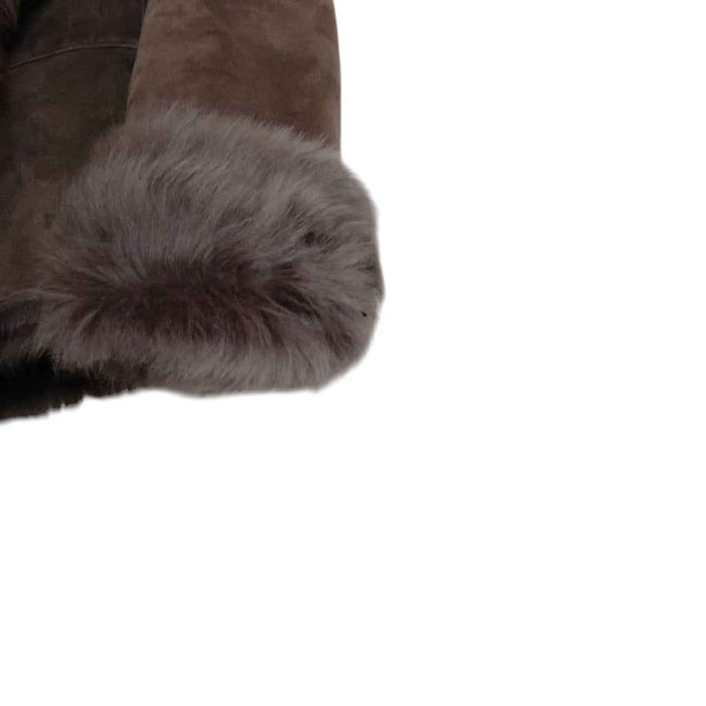 26-292 REAL MOUTON SHEARLING FUR TRIM JACKET COAT BROWN WINTER WARM M FROM JAPAN