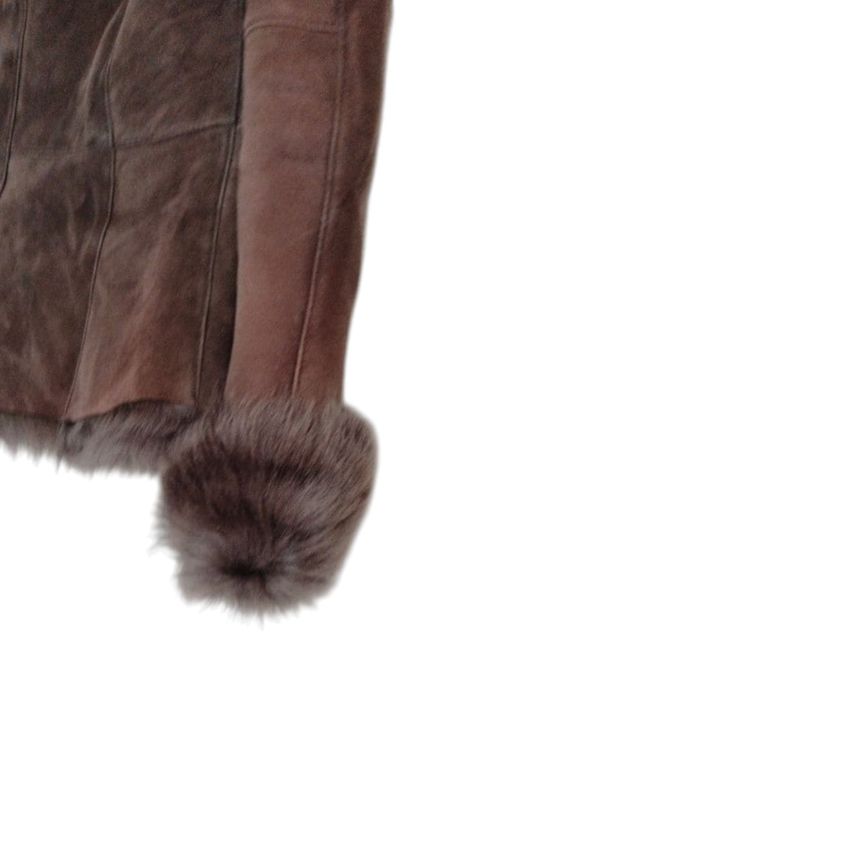 26-292 REAL MOUTON SHEARLING FUR TRIM JACKET COAT BROWN WINTER WARM M FROM JAPAN