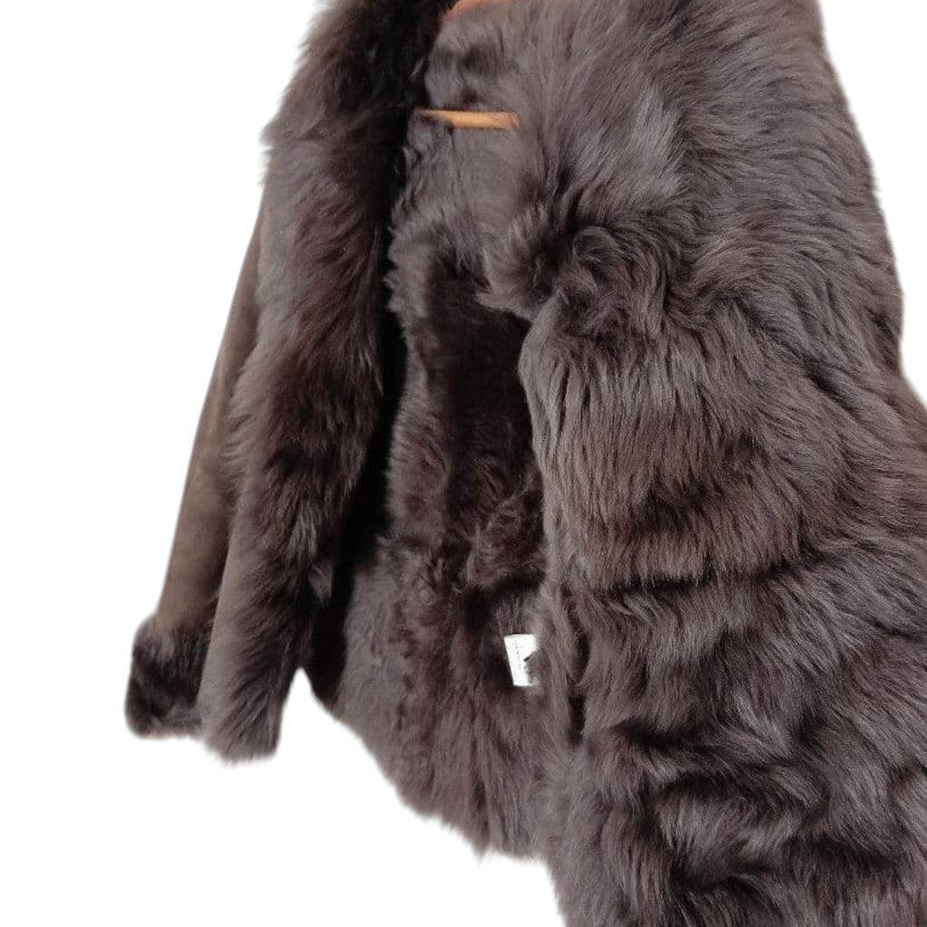 26-292 REAL MOUTON SHEARLING FUR TRIM JACKET COAT BROWN WINTER WARM M FROM JAPAN