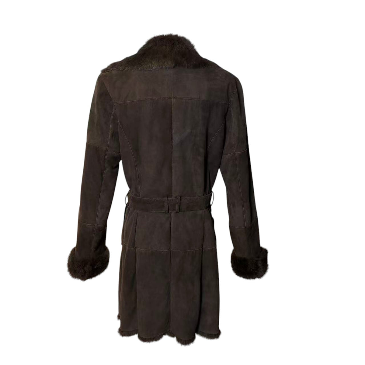 WOMEN'S REAL RABBIT FUR COAT SUEDE DOUBLE BREASTED BROWN SIZE M FROM JAPAN