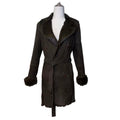 WOMEN'S REAL RABBIT FUR COAT SUEDE DOUBLE BREASTED BROWN SIZE M FROM JAPAN