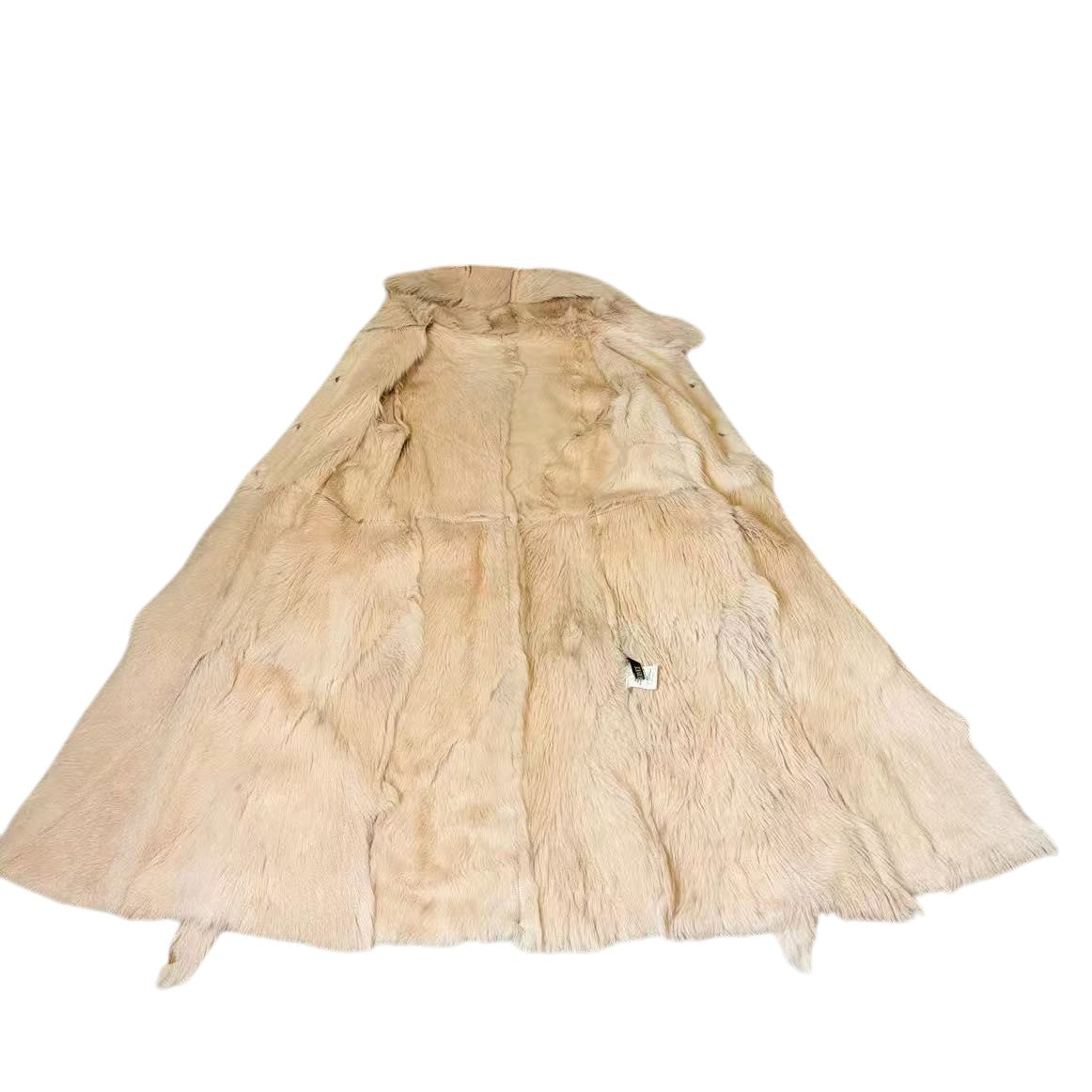 LIP SERVICE REAL GOAT LEATHER FUR LONG COAT BEIGE SIZE S - 26-296 image 9