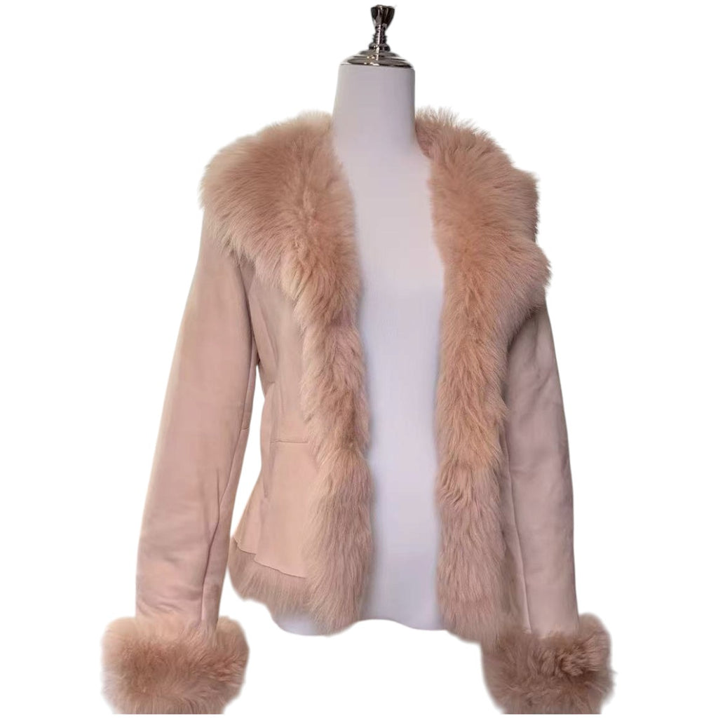 Y2K VINTAGE LAMB SHEARLING MOUTON FUR SHORT JACKET BEIGE M FROM JAPAN - 26-297 image 1
