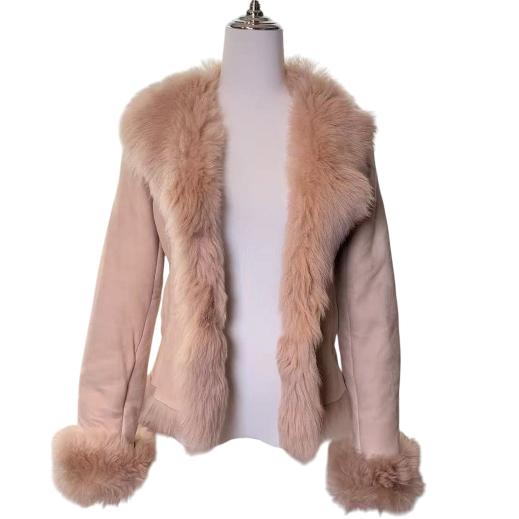 Y2K VINTAGE LAMB SHEARLING MOUTON FUR SHORT JACKET BEIGE M FROM JAPAN - 26-297 image 2