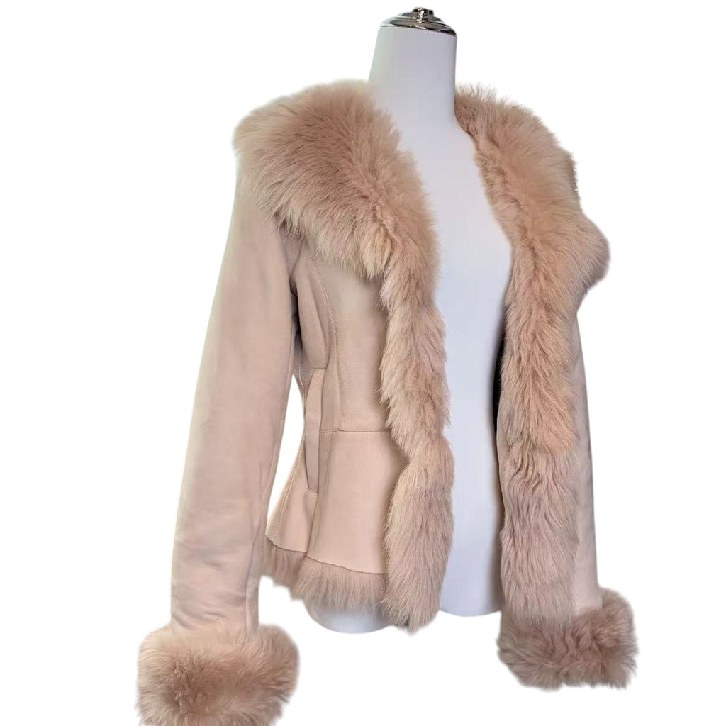 Y2K VINTAGE LAMB SHEARLING MOUTON FUR SHORT JACKET BEIGE M FROM JAPAN - 26-297 image 3