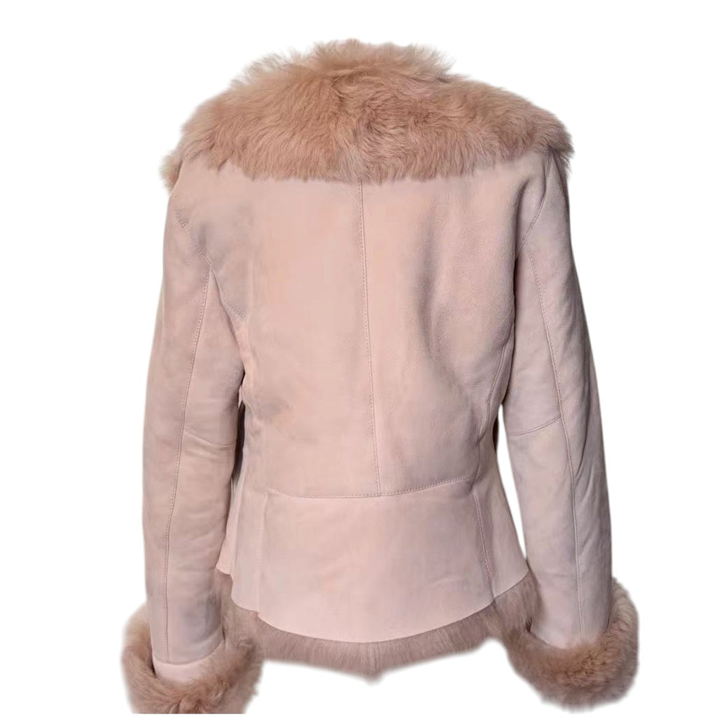 Y2K VINTAGE LAMB SHEARLING MOUTON FUR SHORT JACKET BEIGE M FROM JAPAN - 26-297 image 4