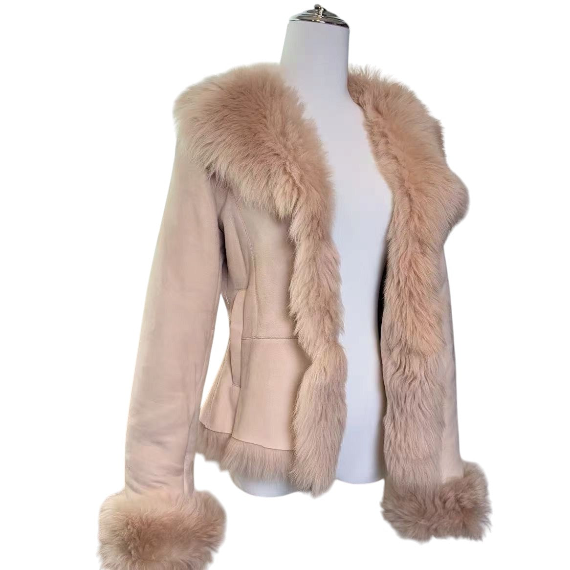 Y2K VINTAGE LAMB SHEARLING MOUTON FUR SHORT JACKET BEIGE M FROM JAPAN - 26-297 image 5