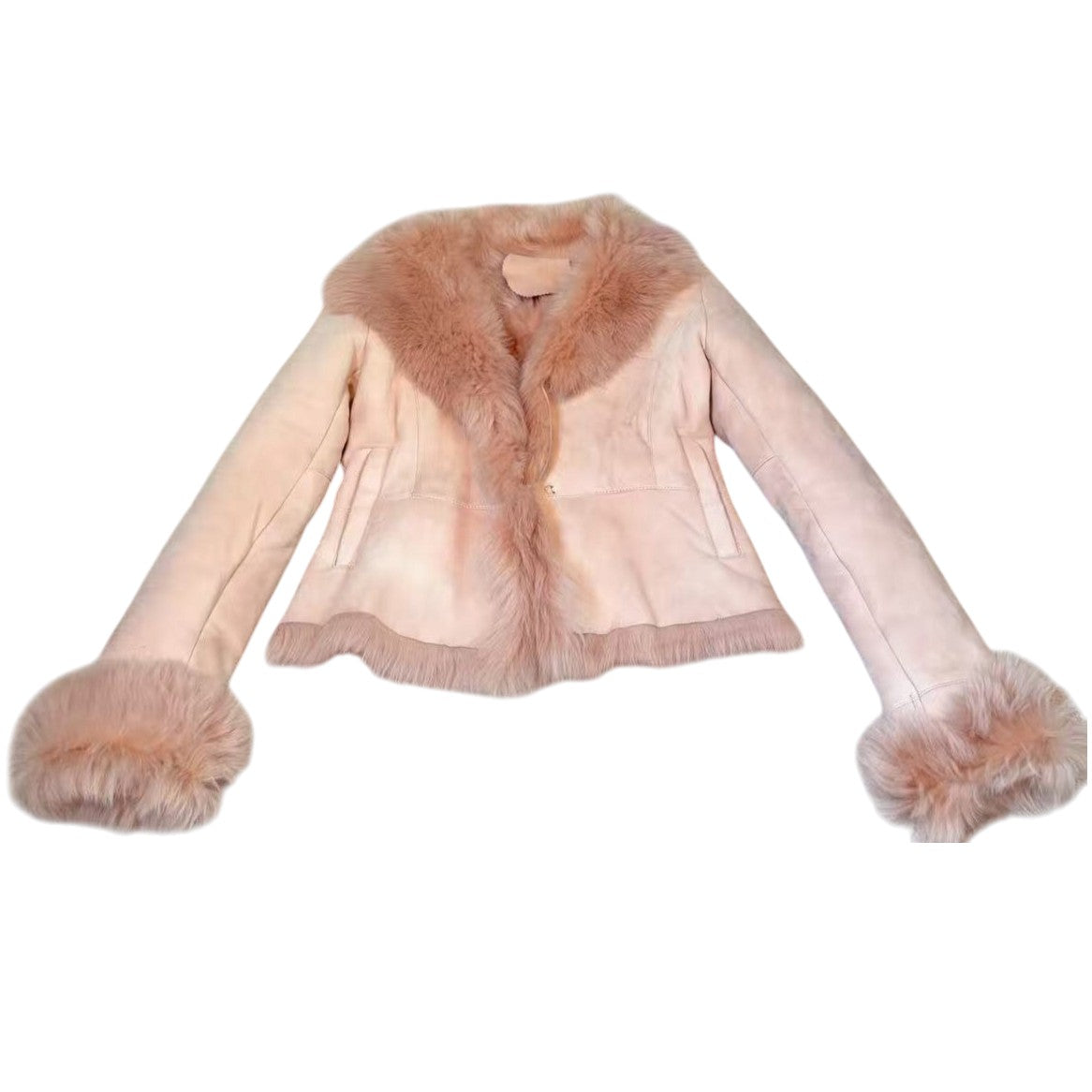 Y2K VINTAGE LAMB SHEARLING MOUTON FUR SHORT JACKET BEIGE M FROM JAPAN - 26-297 image 6