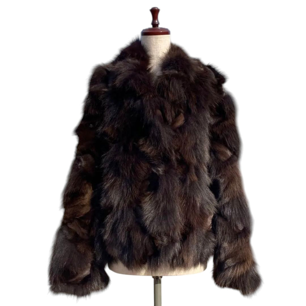 BROWN FOX REAL FUR COAT CROPPED SHORT JACKET VOLUMINOUS SIZE L JAPAN - 26-298 image 1
