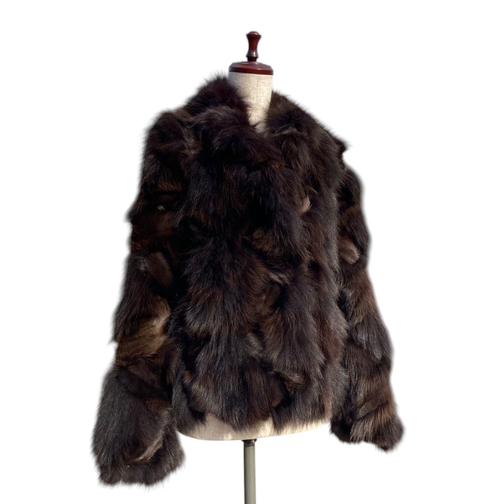 BROWN FOX REAL FUR COAT CROPPED SHORT JACKET VOLUMINOUS SIZE L JAPAN - 26-298 image 2