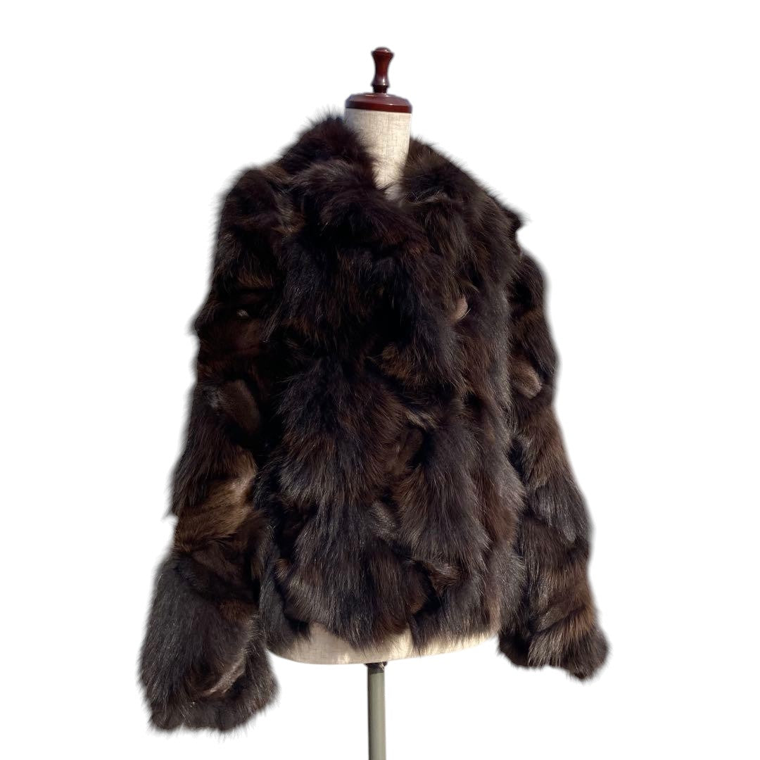 BROWN FOX REAL FUR COAT CROPPED SHORT JACKET VOLUMINOUS SIZE L JAPAN - 26-298 image 2