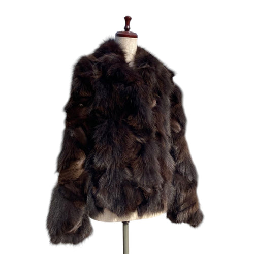 BROWN FOX REAL FUR COAT CROPPED SHORT JACKET VOLUMINOUS SIZE L JAPAN - 26-298 image 2